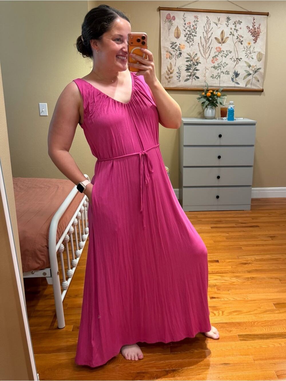 Boden Women's Sleeveless Pink Maxi Dress with Tie Waist 8R